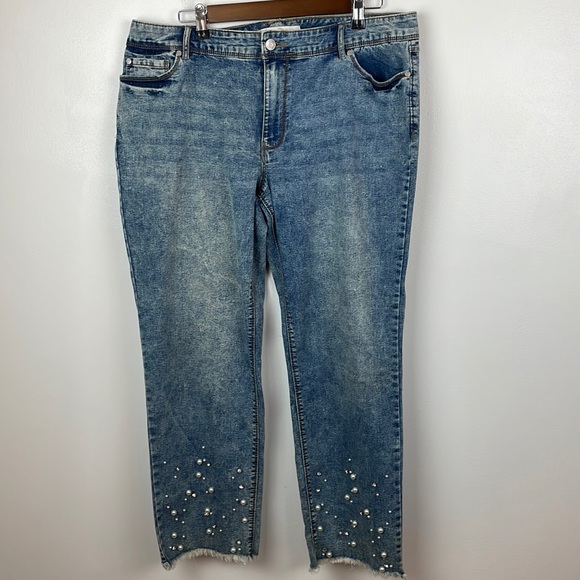 Women’s Est 1946 Denim Jeans, Pearls and Rhinestone Embellishments Size 14 - Picture 1 of 10